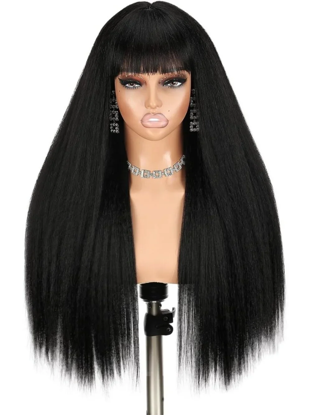 Soft Yaki Straight Wig with Bangs for Black Women - Glueless, Beginner-Friendly